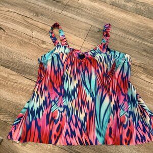 SUNSETS ESCAPE WOMENS MULTICOLOR TANKINI SWIMSUIT TOP SIZE 12
